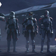 The animated Bad Batch and Omega stand outside their ship in “Devil’s Deal.”